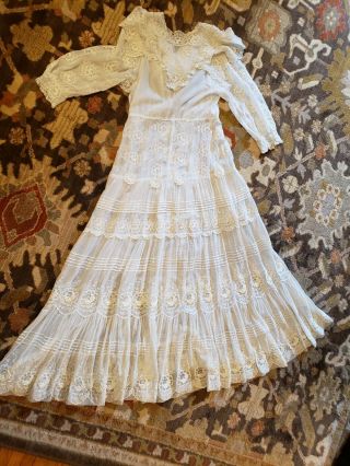 Womens Vintage Antique Edwardian Victorian Wedding Lawn Dress Vg