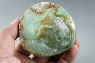 3  China,  Old Green Jade,  Chinese Hand - Carved Crane,  Jade Ink Stone 1012