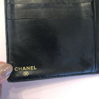 Authentic CHANEL LONG WALLET BLACK CAVIAR LEATHER LARGE COCO FRANCE Bag Vtg 8