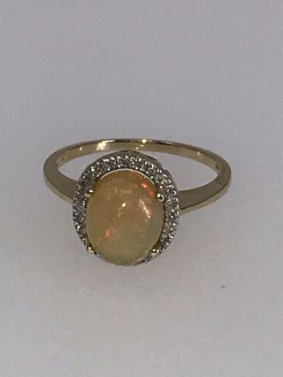 Estate Vintage 14K White Gold Natural Fire Opal & Diamond Ring Sz 7 12