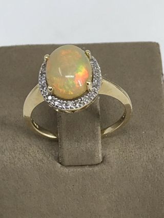 Estate Vintage 14k White Gold Natural Fire Opal & Diamond Ring Sz 7
