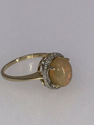 Estate Vintage 14K White Gold Natural Fire Opal & Diamond Ring Sz 7 6