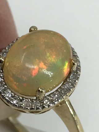 Estate Vintage 14K White Gold Natural Fire Opal & Diamond Ring Sz 7 9