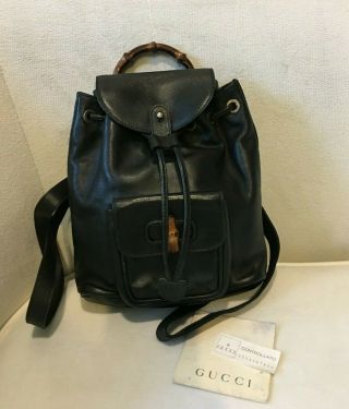 Authentic Vintage Gucci Black Leather Bamboo Line Mini Backpack Bag