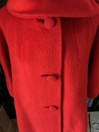 Vintage 1960s Lilli Ann Red Wool Mohair Red Swing Coat w/ Fox Fur Collar Piece 4