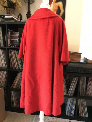 Vintage 1960s Lilli Ann Red Wool Mohair Red Swing Coat w/ Fox Fur Collar Piece 7