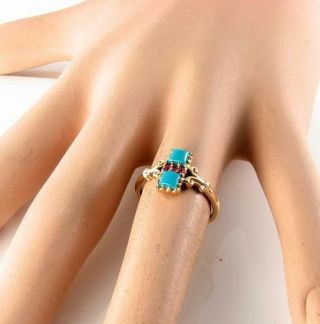 RARE 9CT GOLD ART DECO INS PERSIAN TURQUOISE & INDIAN RUBY RING 6