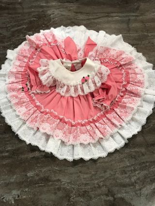 Vtg Mini World Pink Ruffles & Lace Full Circle Twirl Dress Sz 18 Month