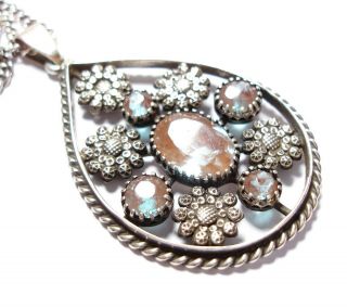 Large Vintage Or Antique Silver & Saphiret Glass Pendant Necklace