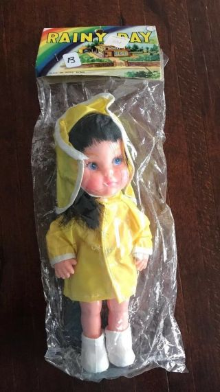 Vintage Rainy Day 8” Doll Made In Hong Kong Nos Yellow Raincoat Pics