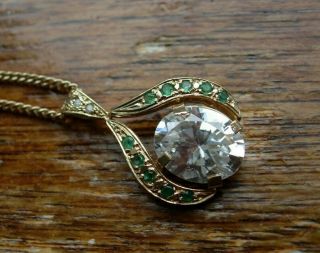 Stunning Large Fine Vintage Art Deco Style Pendant Diamond Emerald Gold 8.  21g