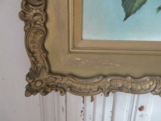 OMG Old Antique ROSE OIL PAINTING Blush Pink Roses Butterflies GESSO FRAME 11