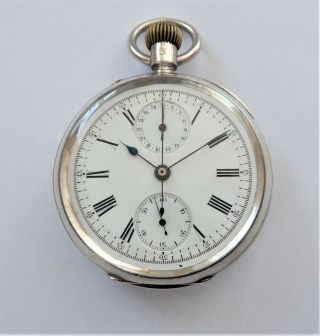 1884 Silver Cased 3/4 Plate Lever Chronograph Centre Second Pocket Watch