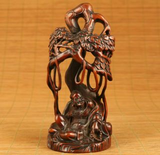 Rare Antiques Old Boxwood Hand Carved Arhat Tiger Dragon Statue Decoration Gift