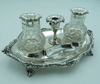 A Very Attractive Silver Victorian Double Ink Well Ink Stand 1878 James Dixon