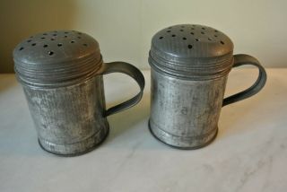 2 Antique Kreamer Old Tin Muffineer Vintage Sugar Shaker Star Pattern 3