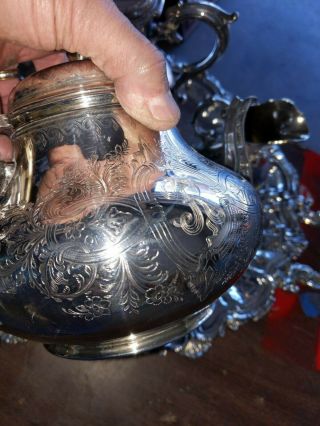 Antique Elkington Silverplate Tea Set and Webster Wilcox Tray Monogrammed 