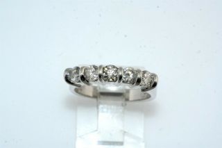 Vintage 1.  0 Carat Diamond 14k White Gold Five Stone Band Ring Sz 6.  5
