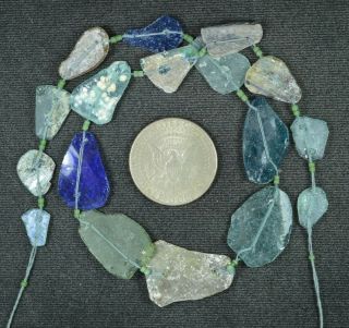 Ancient Roman Glass Beads 1 Medium Strand Aqua And Green 100 - 200 Bc 866