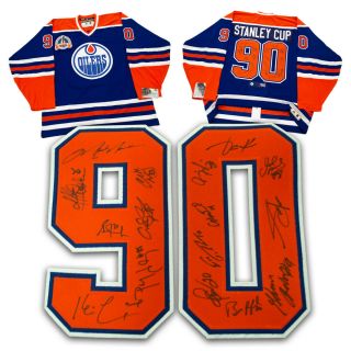 1990 Edmonton Oilers Stanley Cup 16 Player Team Signed Vintage Hockey Jersey /90
