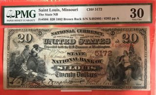 1882 $20 State Nb Of St.  Louis Missouri Pmg 30 Fr.  504 Charter Ch 5172 Very Rare
