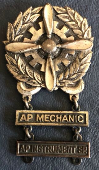 Us Wwii Army Air Force Technician Badge Sterling Pinback
