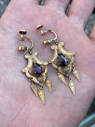 Antique Victorian 14k Gold Drop Dangle Earrings Incredible Details