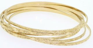 Heavy vintage 14K gold fancy high fashion 6 - piece bangle bracelet set 3