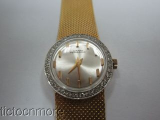 Vintage 14k Gold Girard Perregaux.  40ct Diamond Bezel Mesh Bracelet Watch 40g