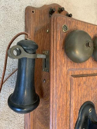 Vintage Antique Kellogg Hand Crank Wall Telephone Phone Wood Case 3