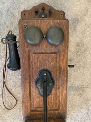 Vintage Antique Kellogg Hand Crank Wall Telephone Phone Wood Case 4