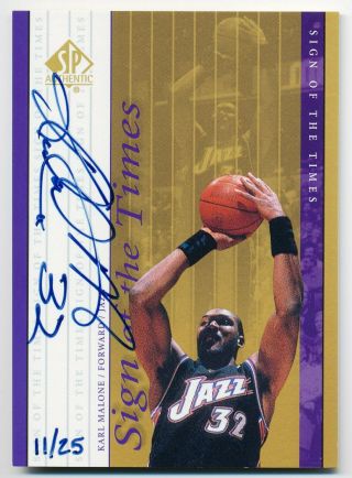 1999 - 00 Sp Authentic Sign Of The Times Gold Karl Malone On - Card Auto /25 Rare