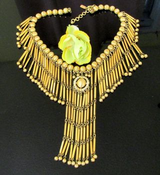Vtg Runway Rare Couture Monet Egyptian Dangling Bib Book Piece Necklace 