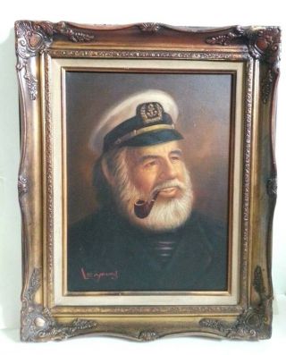 Art Oil Painting Signed By Lee Young " Sea Captain " Solid Wood Frame