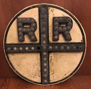 Vintage Railroad Crossing Sign - Glass Reflectors - 2ft Diameter