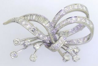 Vintage 1950s Platinum elegant high fashion 2.  0CT VS/G diamond ribbon brooch 2