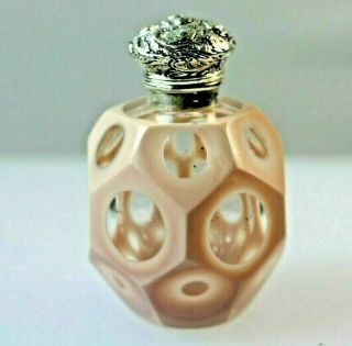 Vinaigrette Silver Antique Bottle Glass Pink Overlay Glass Scent Bottle