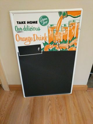 Vintage Tin Advertising Sign With Chalkboard - Green Spot Orange Drink,  Menu Board