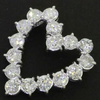 Vintage 14k White Gold Lovely 3.  20ct Diamond 16 - Stone Open Heart Slide Pendant
