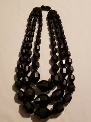 Huge Antique Victorian Hand Carved Whitby Jet Mourning Necklace