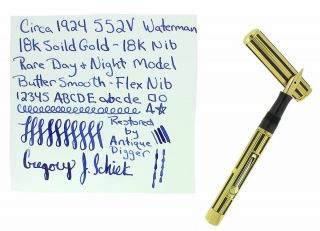 Rare C1924 Waterman 552v Lec Solid 18c Gold Night & Day Fountain Pen Restored