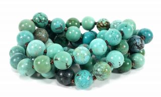 Vintage Graduated Turquoise Stone Beads Beaded Strand Necklace 70 Grams Chinese