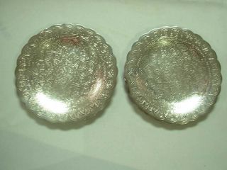 2 Vntg Egyptian 900 Silver Ornately Etched 6.  25 " Round Plates Trays 264 Grams