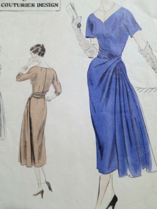 Vogue Couturier Design 698 Vintage 1952 Dress Pattern Size 18 Bust 36 50s 1950s