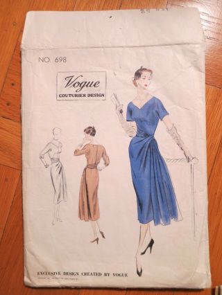 Vogue Couturier Design 698 Vintage 1952 dress Pattern Size 18 Bust 36 50s 1950s 2