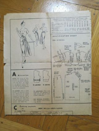 Vogue Couturier Design 698 Vintage 1952 dress Pattern Size 18 Bust 36 50s 1950s 3