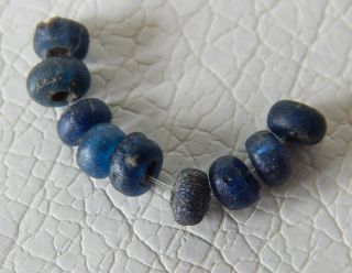 Ancient Roman Beads Of Blue Glass.  9 Psc
