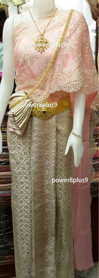 Thai Wedding Dress Vintage Jeebnanang Skirt Sash Lace One Shoulder Gala Dinner