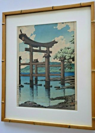 Rare 1926 Kawase Hasui Woodblock Print Gozanoishi Shrine at Lake Tazawa 2