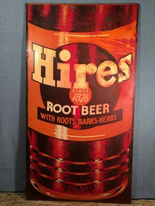 Vintage Large Hires Root Beer Painted Tin Sign 60 " High Press Sign Co Bn - 15